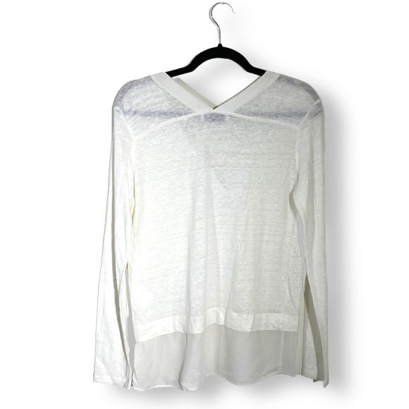 SANDRO White Linen Silk V-neck Long Sleeve Top - Picture 2 of 4
